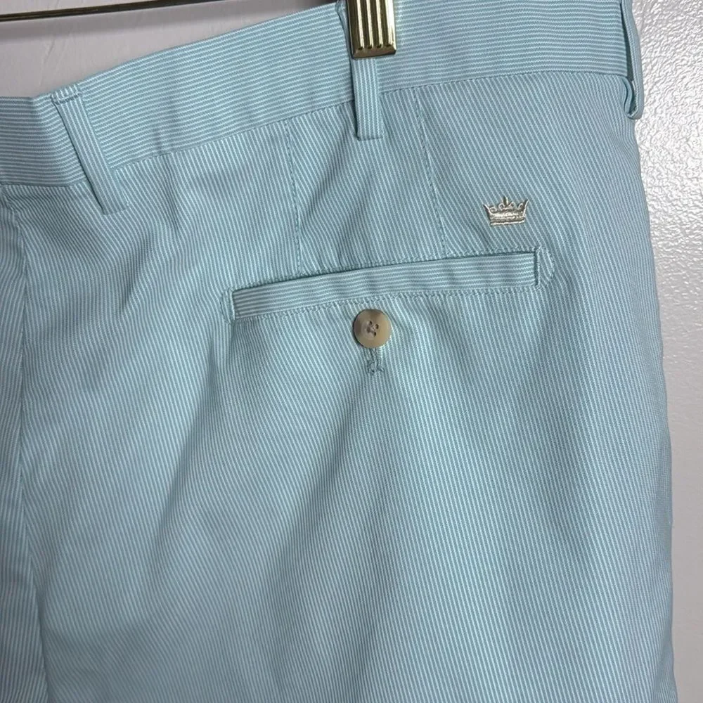 Peter Millar Crown Sport Shorts Teal Blue White Stripes Size 40 Golf Outdoor